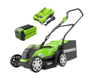 Greenworks 40V Cordless Lawnmower for Lawns up to 200m², 35cm Cutting Width, 40L Bag PLUS 40V 2Ah Battery & Charger, 3 Year Guarantee-G40LM35K2, Green, Black, Grey