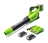 Greenworks 48V(24V x 2) Cordless Axial Leaf Blower with Brushless Motor, Turbo Function, 217km/h, 16.4m³/min, PLUS Two of 24V 2Ah Batteries & Charger, 3 Year Guarantee GD24X2ABK2X