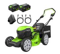Greenworks 48V (24V x 2) Self Propelled Cordless Lawnmower for Large Lawns up to 480m2, 46cm Cutting Width, 55LBag PLUS Two 4Ah Batteries and Twin Charger, 3 Year Guarantee GD24X2LM46SPK4X