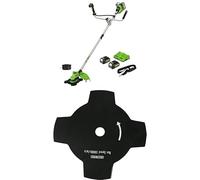 Greenworks 48V (2x24V) Cordless Brushcutter with Brushless Strimmer, 38cm Cutting Width, Bump Feed 25cm Blade, Two of 24V 4Ah Batteries & Charger GD24X2BCB + Extra Brush Cutter Blade