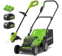 Greenworks 48v Cordless Rotary Lawnmower and Grass Trimmer 250mm 2 x 4ah Li-ion Charger