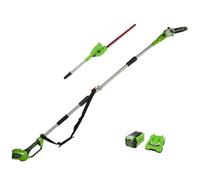 Greenworks Cordless 2-in-1 Pole Saw and Pole Hedge Trimmer with Shoulder Strap, Pole Saw 20cm Bar, Trimmer 51cm Dual Action Blades