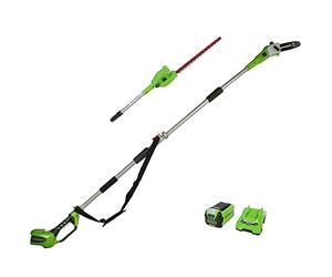 Greenworks Cordless 2-in-1 Pole Saw and Pole Hedge Trimmer with Shoulder Strap, Pole Saw 20cm Bar, Trimmer 51cm Dual Action Blades, WITH 40V Battery and Charger G40PSH