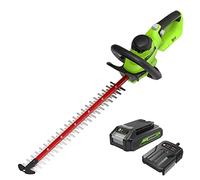 Greenworks Cordless Brushless Hedge Trimmer 24V GD24HT61K2, 61cm Dual Action Blade, Cuts up to 25.4mm Thick Branches and Stems 3200 spm with 2Ah Battery & Charger, 3 Year Guarantee