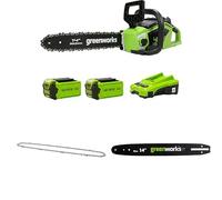 Greenworks Cordless Chainsaw with Brushless Motor, 14 Inch (35cm) Bar Length, Two of 40V 2Ah Batteries & Charger-GD40CS15K2X + Greenworks Replacement 35cm Chain + Greenworks 35cm Guide Bar