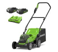 Greenworks Cordless Lawnmower 48V (24V x 2) for Lawns up to 210m², 36cm Cutting Width, 40L Bag PLUS Two of 2Ah Batteries & Twin Charger, 3 Year Guarantee，G24X2LM36K2X