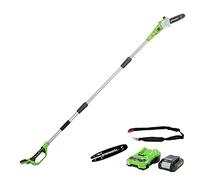 Greenworks Cordless long reach Pole Saw with 2Ah battery and charger + Guide Bar for Chain Saw (20 cm Oregon Bar)