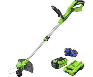 Greenworks Cordless String Trimmer with 2Ah Battery and Charger, Telescopic Shaft, Twist to Edging, Auto Feed, 1.65mm Single Line G40LT33K2 & Tools Single Cord Spool for Lawn Trimmers