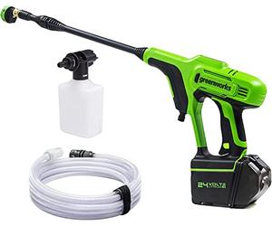 Greenworks G24PW Cordless Handheld Pressure Washer, 24Bar, 180L/hour, 300W Detergent Bottle and 6m Siphon Hose, WITHOUT 24V Battery and Charger, 3 Year Guarantee
