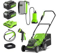 Greenworks G24X2LM36K4X Cordless Lawnmower, 36cm Cutting Width, 2x24V 4Ah Batteries & Twin Charger+ Greenworks G24SWP Cordless Submersible Water Pump, WITHOUT 24V Battery & Charger, 3 Year Guarantee