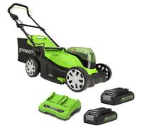 Greenworks Tools Battery Mower G24X2LM412x (Li-Ion 24 V 41 cm Cutting Width Up to 220 m² 50 Litre Grass Catcher Box 6-Fold Central Cutting Height