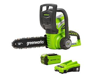 Greenworks G40CS30K2 Cordless Chainsaw, 30cm Bar Length, 4.2m/s Chain Speed, 3.7kg, Auto-Oiler, 40V 2Ah Battery & Charger, 3 Year Guarantee