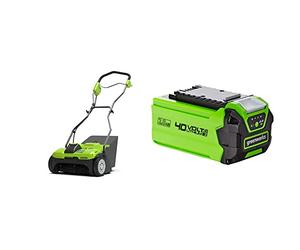 Greenworks G40DT35 Cordless Lawn Rake Moss Scarifier and Dethatcher, 3600rpm, 36cm Working Width, 4 Depths, 30L Collection Box Without 40V Battery & Charger, 3 Year Guarantee & Battery G40B2