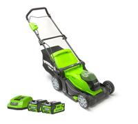 Greenworks 40V Cordless Lawnmower for Lawns up to 500m², 41cm Cutting Width, 50L Bag, Two of 40V 2Ah Batteries & One Charger, 3 Year Guarantee-G40LM41K2X, Green, Black, Grey