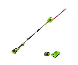 Greenworks G40PHAK2 Cordless Pole Hedge Trimmer with Split Shaft, 51cm Dual Action Blades, Cuts up to 18mm Thick Branches, 125° Head Pivot, 3000SPM, 40V 2Ah Battery & Charger, 3 Year Guarantee
