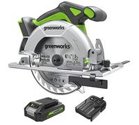 Greenworks GD24KSK2 Cordless Circular Saw, 4800 RPM, 165 mm Blade, 57mm Cutting Depth, with 2Ah Battery and Charger
