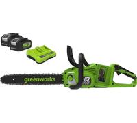 Greenworks 48V (24V x 2) Cordless Chainsaw with Brushless Motor, 35 cm Blade Length, 20 m/s Chain Speed, Automatic Oil System, With Two 4Ah Batteries & Double Charger, 3-Year Warranty-GD24X2CS36K4X