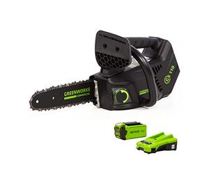 Greenworks GD40TCSK2 Cordless Top Handle Chainsaw with Brushless Motor, 25cm Bar Length, 12m/s Chain Speed, 2.4kg, Auto-Oiler, Kickback Protection, 40V 2Ah Battery & Charger