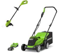 GREENWORKS GWGD24LM33LT25K2 Cordless Rotary Lawn Mower & Line Trimmer Set - Green & Black, Black,Green