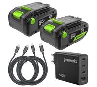 Greenworks K2S4BEA 24V 4Ah Battery High Power USB-C & 65W USB-C Charger & 100W Cable, Li-Ion 24V 4.0Ah Battery Suitable for All 200+ Greenworks 24V Devices