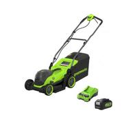 Greenworks 24V Cordless Lawnmower with Brushless Motor for Smaller Lawns up to 140m², 33cm Cutting Width, 30L Bag, Lawnmower with 24V 4Ah Battery & Charger, 3 Year Guarantee-MO24L411-01