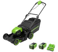 Greenworks MO40L 40v Cordless Brushless Rotary Lawnmower 410mm 2 x 2ah Li-ion Battery Charger