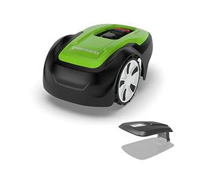 Greenworks Optimow S Robot Lawnmower for Lawns up to 300m2 , Bluetooth App Controlled, Theft Protected, 3 Year Guarantee + Greenworks Protective Garage with Tool Compartment Charge Indicator