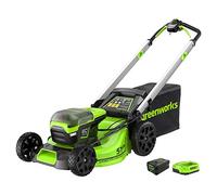 Greenworks Pro 60V 20" Brushless Cordless Nascower Range, Cutting Height 25-85mm, Folding Handle, Vertical Storage, with 60 Litre Bag (with Battery and 4Ah Charger)