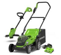 Greenworks 48v Cordless Rotary Lawnmower and Grass Trimmer 250mm 2 x 4ah Li-ion Charger