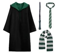 greenxl Costume Robe Adult, 5PCS Wizard Costume, Magic School Uniform Wizard Robe With Wand Tie Scarf Wizard Fancy Dress, Cosplay Costume , for Men and Women Halloween World Book Day Carnival Party