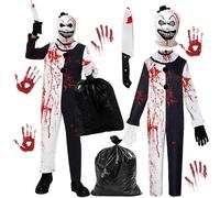 GreenYeah Art Clown Costume, Terrifier Halloween Costume, Horror Clown, Art the Clown Jumpsuit with Hat, Dagger, Black Mask, Gloves, Large Pocket, Terrifier Costume for Carnival, Cosplay (L)