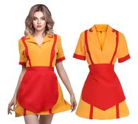 GreenYeah Broke Girls Costume, Women's Waitress Costume, Diner Girl Costume, Diner Uniform with Apron, Women's Waitress Costume with Apron for Carnival, Fancy Dress, Fancy Dress Theme Cosplay Costume