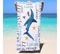 Greenyre Personalised Beach Towel for Kids Adults,Custom Shark Beach Swimming Towels with Name,Microfibre Bath Towel,Sand-free,Lightweight,Quick Dry Beach Towel for Summer Fitness Swimming