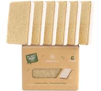 Greenzla Natural Kitchen Sponges 6 Pack - Plant-Based Biodegradable Sisal Hemp Dish Sponge - Eco-Friendly, Zero-Odor, Non-Scratch Scouring Pad for Kitchen Countertops, Bathtubs, Tiles, and More