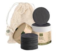 Greenzla Reusable Makeup Remover Pads Charcoal (20 Pack) With Washable Laundry Bag And Round Box for Storage | Natural Bamboo and Organic Cotton Pads For All Skin Types