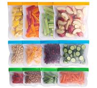 Greenzla Reusable Storage Bags - 12 Pack BPA FREE Freezer Bags ( 4 Reusable Gallon Bags & 4 Reusable Sandwich Bags & 4 Reusable Snack Bags), EXTRA THICK & Leakproof Reusable Lunch Bags for Food