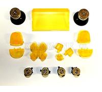 Greenzone ® Clear Yellow Mod Kit with Brass Action Buttons & 338 Solid Bullet Thumbs Compatible with playstation PS4 controller generation one 2015 (UK Company)