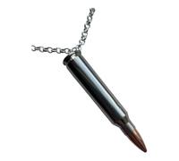 GREENZONE Custom-made Bullet Pendant on Silver Chain - Novelty Silver Fashion Accessory for Fancy Dress Costume Rock & Roll Gothic Army Steam Punk Black Metal Goth Punk Emo (5.56)