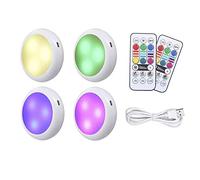 GreeSuit Under Cabinet Lights LED Wireless - Rechargeable Puck Cupboard Light USB Charge RGB Dimmable Remote Control Brightness Adjustable for Kitchen Bookcase Showcase Closet Pantry (4PCS)