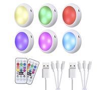GreeSuit Under Cabinet Lights LED Wireless - Rechargeable Puck Cupboard Light USB Charge RGB Dimmable Remote Control Brightness Adjustable for Kitchen Bookcase Showcase Closet Pantry (6PCS)