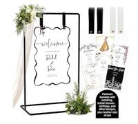 GreeSuit Wedding Welcome Sign Stand with Holder - Sturdy Welcome to Our Wedding Sign Holder Design Bundle & Leather Sign Hanging Straps, Wedding Seating Chart Stand, Easel for Display