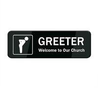 Greeter Welcome To Our Church Sign Stickers, 10X3 Inch Acrylic Plaque With Strong Adhesives For Door Office Business Outdoor, White Letters On Black Background