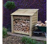 Greetham 4ft Log Store and Kindling Shelf, L80 x W123 x H128cm, Green Rutland County Garden Furniture Ltd Green One Size