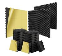 Greethga 24 Pack Self Adhesive 1.5x12x12Inch Sound Proofing Egg Crate Acoustic Foam, Soundproof Wall Panels for Home & Studio