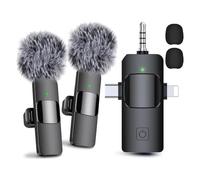 Greethga 3 in 1 Wireless Lavalier Microphones for, Android, Camera, USB-C Microphone, Mini Microphone with Noise Reduction Easy to Use