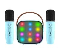 Greethga Mini with 2 Wireless Microphones for Kids Adults, 18 Pre-Loaded, Portable Bluetooth, Blue