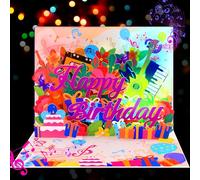 GREETING ART 3D Flowers Musical Birthday Card, Light and Music Happy Birthday Card, Pop Up Greeting Cards for Kids Teens Women Men Son Daughter