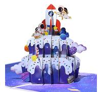 GREETING ART 3D Pop Up Birthday Card,Astronaut Birthday Card,Birthday Cake Pop Up Card,6x6-3D Birthday Card,Space Card, Cake Greeting Card,Pop Up Greeting Card for Birthday Gift