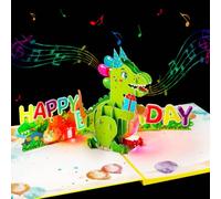 GREETING ART Birthday Cards, Dinosaur Card, LIGHTS & SOUND Pop Up Happy Birthday Card Gifts for Boys, Girls, Kids, Women, Men, Husband, Wife