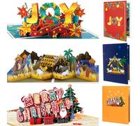 GREETING ART Christmas Pop Up Cards, 3 Pack Pop Up Xmas Greeting Cards, Xmas Card with Envelopes Nativity Eve, Merry Christmas and Joy Holiday Card for Winter or Holidays